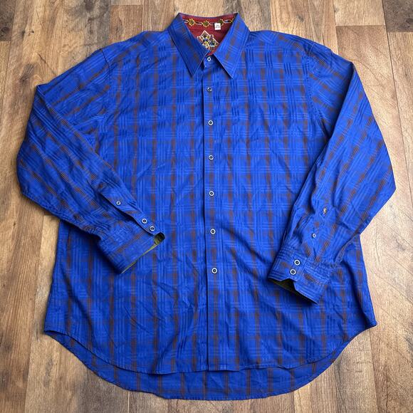 Robert Graham Button Down Shirt Mens 3XL Blue Plaid Embroidered Long Sleeve 6450 - Picture 1 of 12